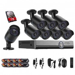COTIER A8B5 8 Channel 720P 1.0 Mega Pixel 8 x Bullet IP Cameras AHD DVR Kit with 1TB HDD Disk, Support Night Vision