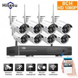 Hiseeu 1080P Wireless CCTV 8CH NVR Kit Outdoor IR Night Vision IP Camera WiFi Camera Security Surveillance EU Plug