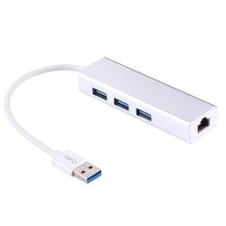Aluminum Shell 3 USB3.0 Ports HUB + USB3.0 10 / 100Mbps Ethernet Adapter