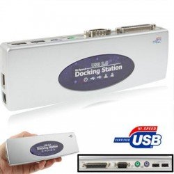 Hi-speed USB 2.0 Docking Station with 8 Port (2xUSB 2.0 + PS2 Mouse + PS2 Keyboard + RS232 + DB25 + LAN + Upstream),Silver