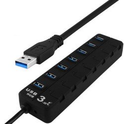 7 Port USB 3.0 Hub with Individual Switches for each Data Transfer Ports(Black)