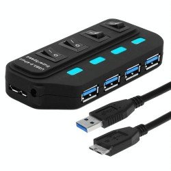 4 Port USB 3.0 Hub with Individual Switches for each Data Transfer Ports(Black)