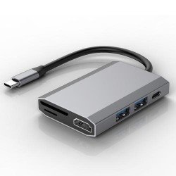 basix TW6A 6 in 1 USB-C / Type-C to 2 USB 3.0 + USB-C / Type-C + HDMI Interfaces HUB Adapter with Micro SD / SD Card Slots (Grey