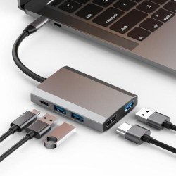 basix TW5A 5 in 1 USB-C / Type-C to 3 USB 3.0 + USB-C / Type-C + HDMI Interfaces HUB Adapter (Grey)