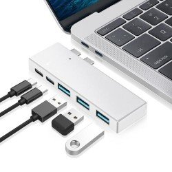 basix P2 5 in 1 2 USB-C / Type-C to 3 USB 3.0 + 2 USB-C / Type-C Interfaces HUB Adapter(Silver)
