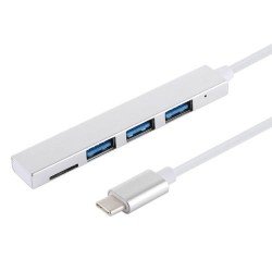 T-809B TF Card Reader + 3 x USB 3.0 Ports to USB-C / Type-C HUB Converter, Cable Length: 13cm (Silver)