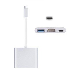 USB-C / Type-C 3.1 Male to USB-C / Type-C 3.1 Female & HDMI Female & USB 3.0 Female Adapter(Silver)